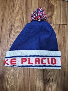 Vintage 1980 Lake Placid Winter Olympics Pom Beanie Blue & Red Team USA